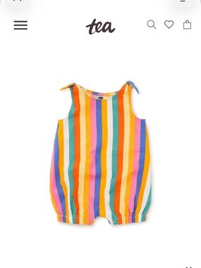 Tea Tie shoulder Multi-Color Rainbow Stripe bay Romper 3-6 months